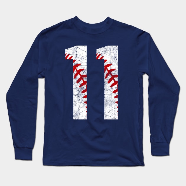 Vintage #11 Baseball Laces Baseball Mom Jersey Love Baseball T-shirt Long Sleeve T-Shirt by TeeCreations